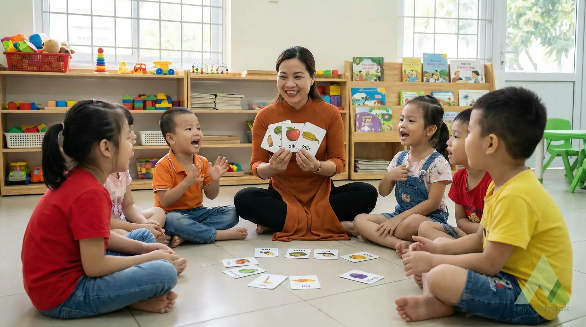 Kids practicing English conversation in a small speaking circle